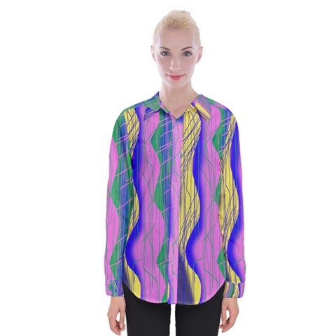 Wavy Scribble Abstract Womens Long Sleeve Shirt by bloomingvinedesign
