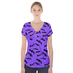 Bats Pattern Short Sleeve Front Detail Top by bloomingvinedesign