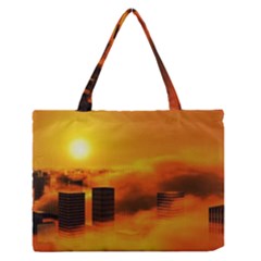 City Sun Clouds Smog Sky Yellow Zipper Medium Tote Bag by Simbadda