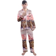 City Buildings Bridge Water River Men s Satin Pajamas Long Pants Set