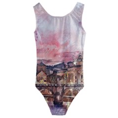 City Buildings Bridge Water River Kids  Cut-out Back One Piece Swimsuit by Simbadda
