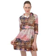 City Buildings Bridge Water River Mini Skater Shirt Dress by Simbadda