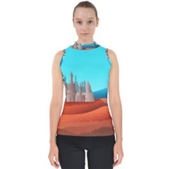 Castle Landscape Mountains Hills Mock Neck Shell Top by Simbadda