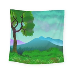 Landscape Illustration Nature Tree Square Tapestry (small) by Simbadda