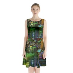 Venice City Italy Architecture Sleeveless Waist Tie Chiffon Dress by Simbadda