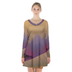 Landscape Illustration Nature Sky Long Sleeve Velvet V-neck Dress