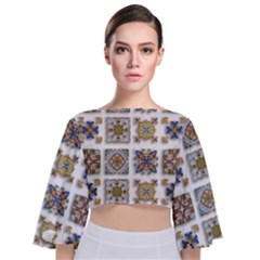 Abstract Texture Artistic Art Tie Back Butterfly Sleeve Chiffon Top by Simbadda