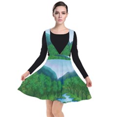 Landscape Nature Art Trees Water Plunge Pinafore Dress by Simbadda