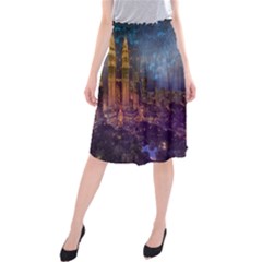 City Lights Skyline Buildings Midi Beach Skirt by Simbadda