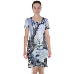 Tree Waterfall Landscape Nature Short Sleeve Nightdress by Simbadda