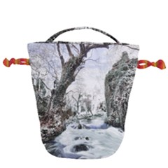 Tree Waterfall Landscape Nature Drawstring Bucket Bag by Simbadda