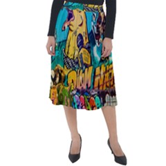 Graffiti Street Art Mountains Wall Classic Velour Midi Skirt  by Simbadda