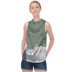 Cute Cats High Neck Satin Top by Valentinaart