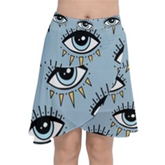 Eyes Pattern Chiffon Wrap Front Skirt by Valentinaart