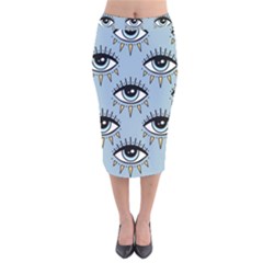 Eyes Pattern Velvet Midi Pencil Skirt by Valentinaart