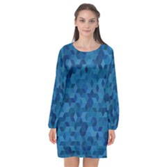 Blue Mosaic Long Sleeve Chiffon Shift Dress  by retrotoomoderndesigns