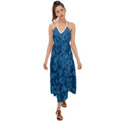 Blue Mosaic Halter Tie Back Dress  by retrotoomoderndesigns