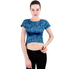 Blue Mosaic Crew Neck Crop Top by retrotoomoderndesigns