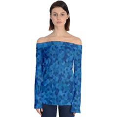 Blue Mosaic Off Shoulder Long Sleeve Top