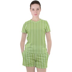 Lime Stripes Women s Tee And Shorts Set