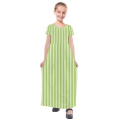 Lime Stripes Kids  Short Sleeve Maxi Dress by retrotoomoderndesigns