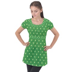 Green Polka Dots Puff Sleeve Tunic Top by retrotoomoderndesigns