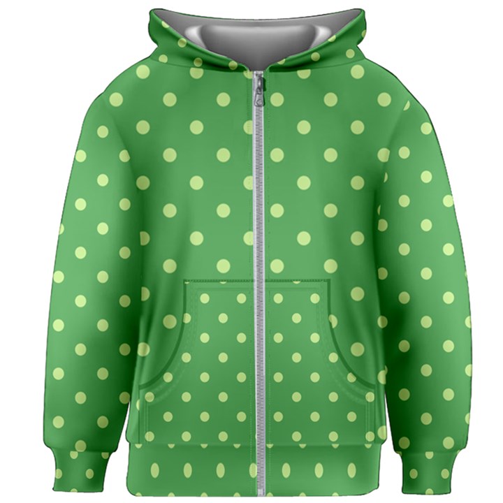 Green Polka Dots Kids  Zipper Hoodie Without Drawstring