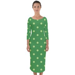Green Polka Dots Quarter Sleeve Midi Bodycon Dress by retrotoomoderndesigns