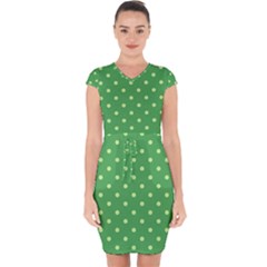 Green Polka Dots Capsleeve Drawstring Dress  by retrotoomoderndesigns