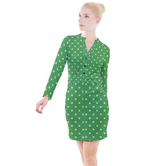 Green Polka Dots Button Long Sleeve Dress by retrotoomoderndesigns