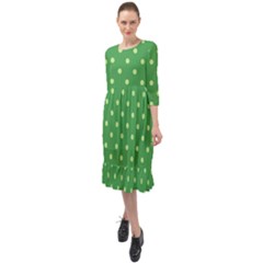 Green Polka Dots Ruffle End Midi Chiffon Dress by retrotoomoderndesigns