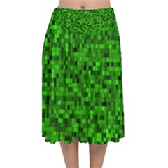 Green Mosaic Velvet Flared Midi Skirt