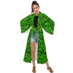 Green Mosaic Maxi Kimono by retrotoomoderndesigns