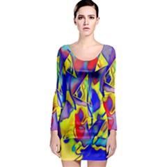Yellow Triangles Abstract Long Sleeve Bodycon Dress