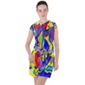 Yellow triangles abstract Drawstring Hooded Dress View1