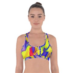 Yellow Triangles Abstract Cross Back Sports Bra by bloomingvinedesign