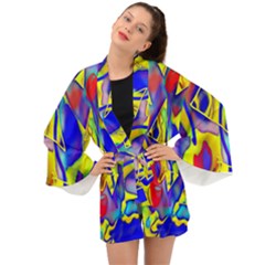 Yellow Triangles Abstract Long Sleeve Kimono by bloomingvinedesign