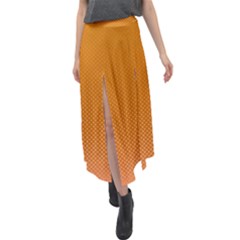 Orange Dotted Grid Velour Split Maxi Skirt by retrotoomoderndesigns