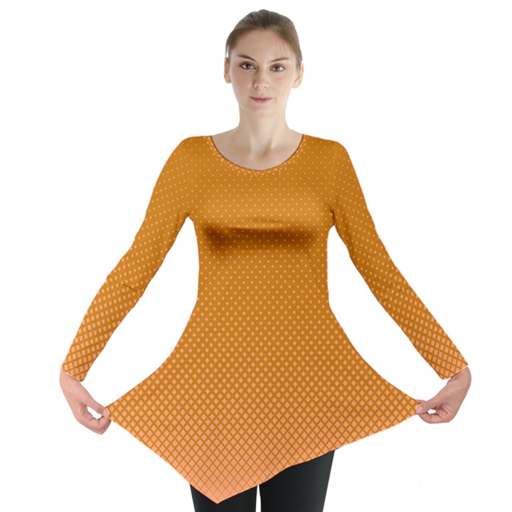 Orange Dotted Grid Long Sleeve Tunic 