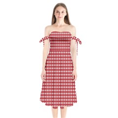 Red White Stars Shoulder Tie Bardot Midi Dress by retrotoomoderndesigns