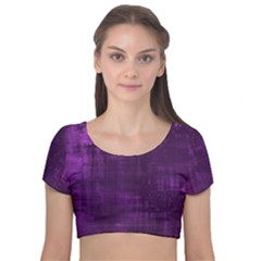Purple Grunge Velvet Short Sleeve Crop Top 