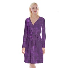 Purple Grunge Long Sleeve Velvet Front Wrap Dress