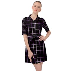 Neon Purple Black Grid Belted Shirt Dress by retrotoomoderndesigns
