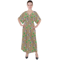 Bunnies Pattern V-neck Boho Style Maxi Dress by bloomingvinedesign