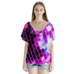 Purple Disco Ball V-neck Flutter Sleeve Top by essentialimage