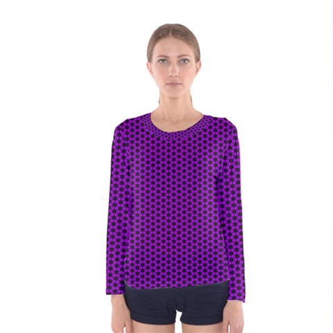 Purple Star Lattice Women s Long Sleeve Tee by retrotoomoderndesigns