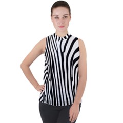 Vector Zebra Stripes Seamless Pattern Mock Neck Chiffon Sleeveless Top by Vaneshart