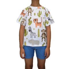 Cute Safari Animals Seamless Pattern Kids  Short Sleeve Swimwear by Vaneshart