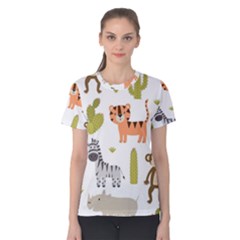 Cute Safari Animals Seamless Pattern Women s Cotton Tee