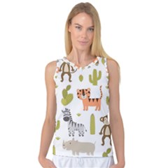 Cute Safari Animals Seamless Pattern Women s Basketball Tank Top by Vaneshart